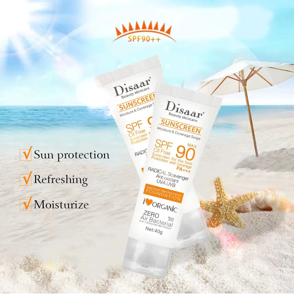 Ivory Aura™ SPF90 PA+++ Oil Free Sunscreen Foundation 40g, Antioxidant UVA/UVB Protection, Organic Moisture Coverage for Face