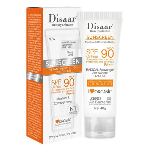 Ivory Aura™ SPF90 PA+++ Oil Free Sunscreen Foundation 40g, Antioxidant UVA/UVB Protection, Organic Moisture Coverage for Face