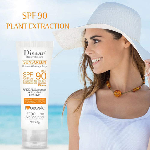 Ivory Aura™ SPF90 PA+++ Oil Free Sunscreen Foundation 40g, Antioxidant UVA/UVB Protection, Organic Moisture Coverage for Face